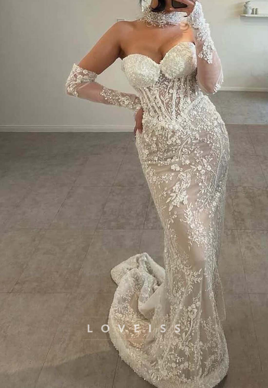 Lace Corset Mermaid Wedding Dress with Train