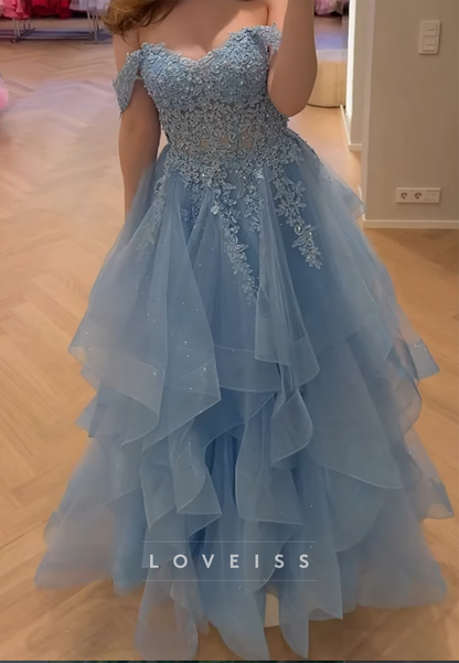 Lace Applique Tiered Ruffle Ball Gown