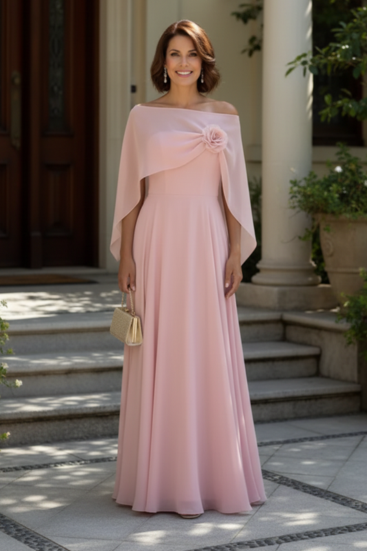 Elegant Chiffon A-Line Gown with Cape