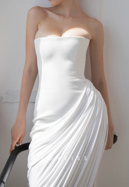 Strapless Pleated High-Slit Wedding Dress