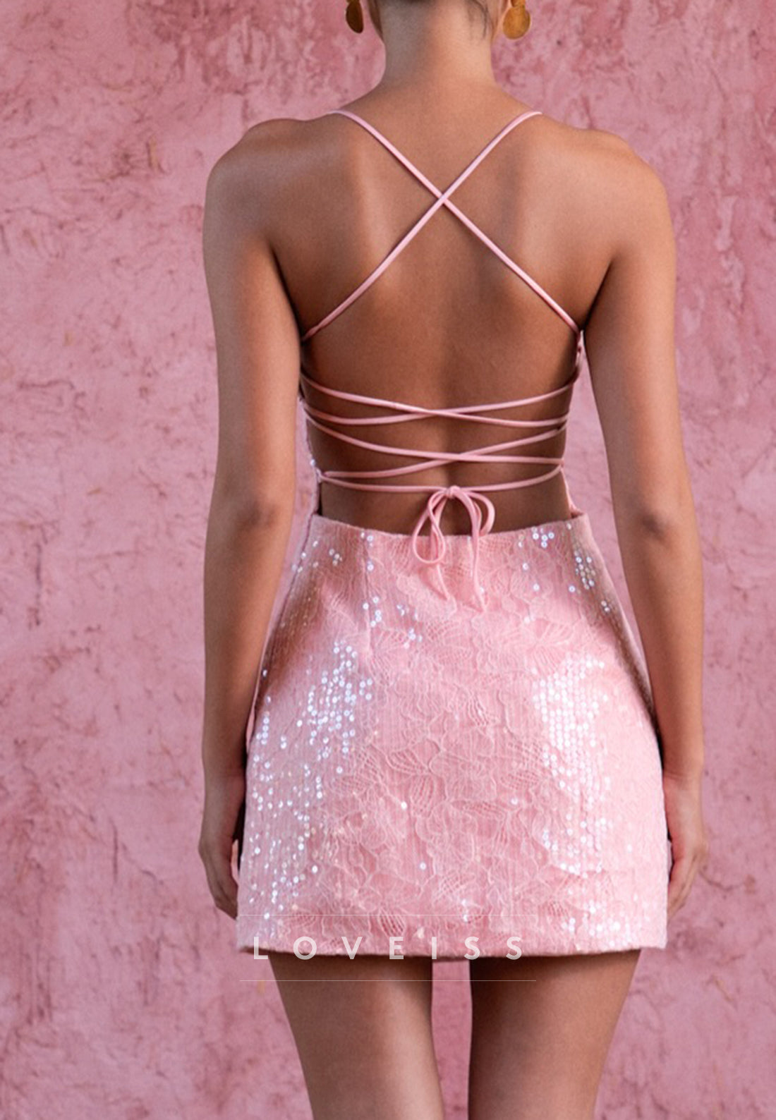 Sequin Lace Open Back Bodycon Mini Dress