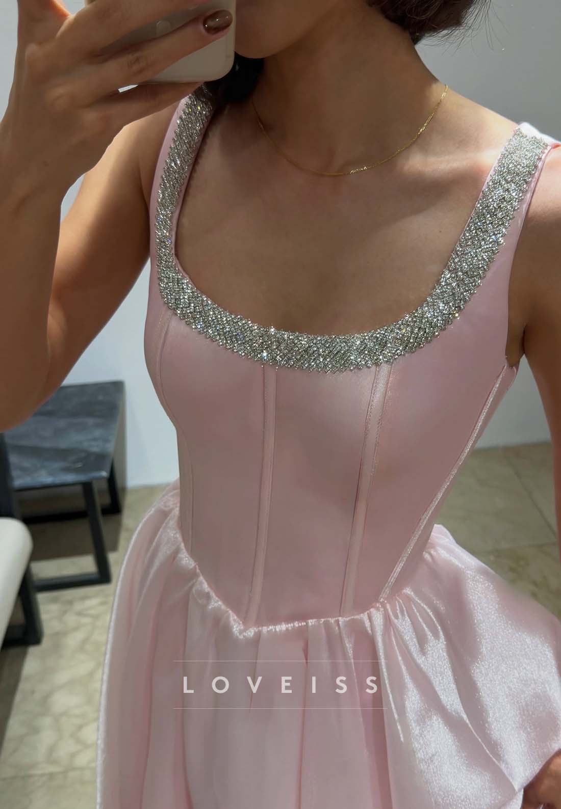 Corset Evening Gown with Beaded Neckline