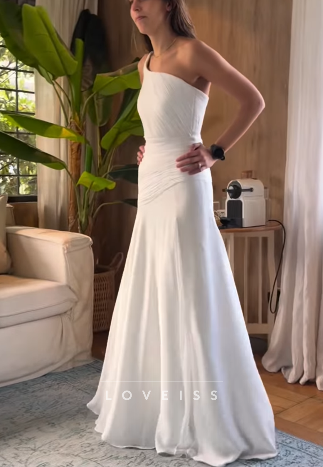 Ruched Mermaid Wedding Dress with Button Back