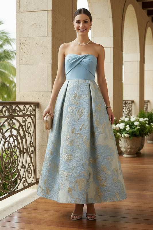 Strapless Jacquard A-Line Evening Dress