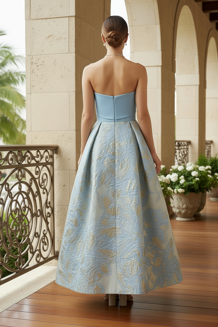 Strapless Jacquard A-Line Evening Dress