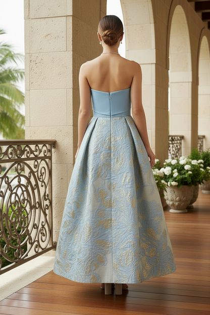 Strapless Jacquard A-Line Evening Dress