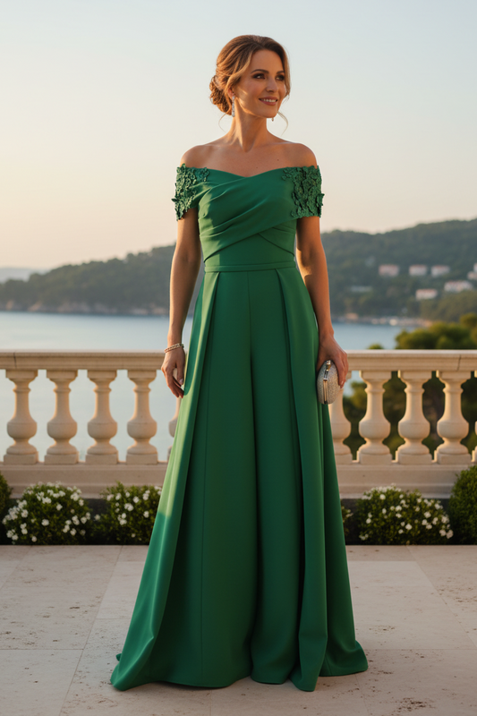 Off-the-Shoulder Wide-Leg Jumpsuit with Overskirt