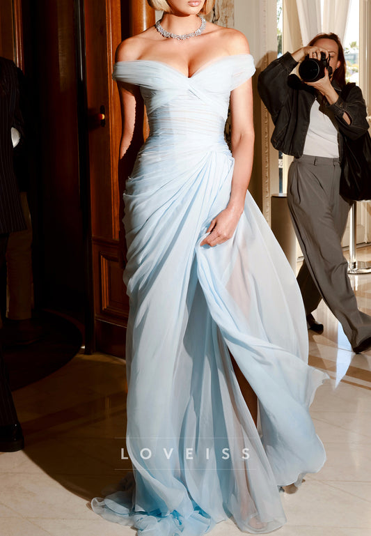 Off-Shoulder Draped Chiffon Formal Gown