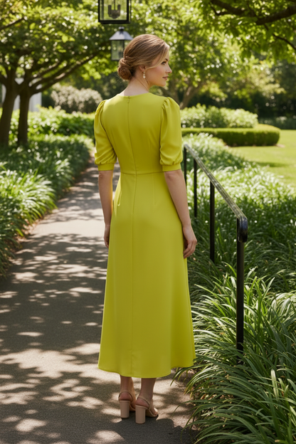 V-Neck Twist-Front High-Low Midi Dress