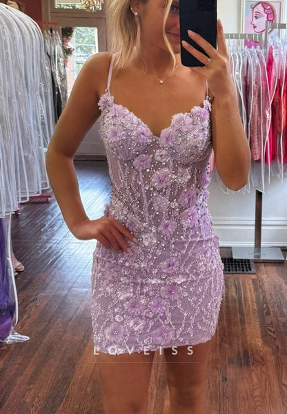 3D Floral Applique Beaded Corset Mini Dress