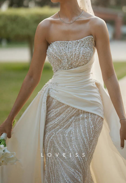 Strapless Beaded Mermaid Wedding Dress with Overskirt