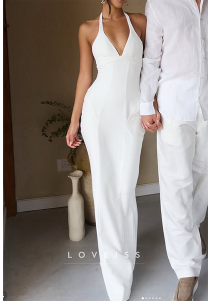 Halter Deep V-Neck Backless Mermaid Gown