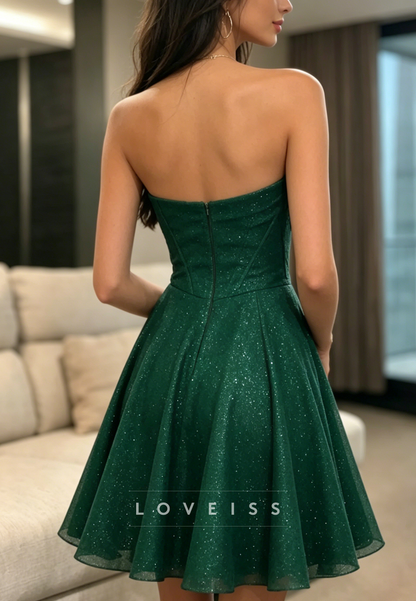 Strapless Corset Glitter Fit and Flare Mini Dress