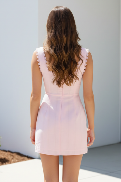 Scalloped Lace Trim Square Neck Mini Dress