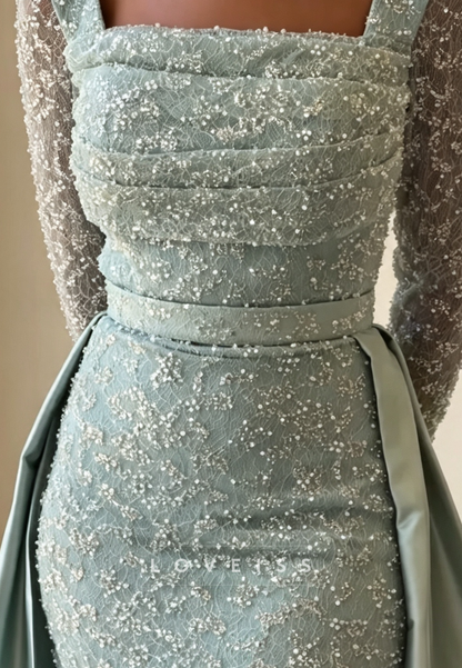 Beaded Lace Evening Dress with Overskirt
