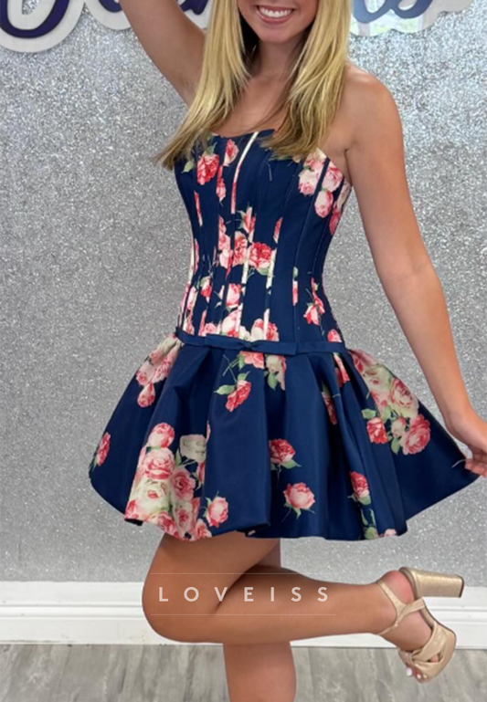Strapless Corset Floral A-Line Mini Dress