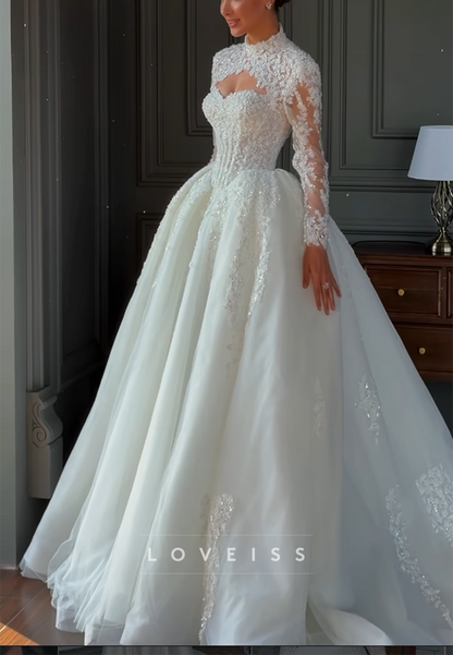 Lace High-Neck Ball Gown Wedding Dress