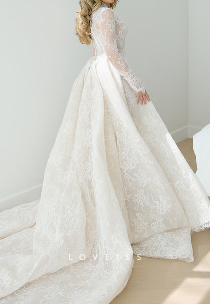 Long Sleeve Lace Wedding Gown with Overskirt