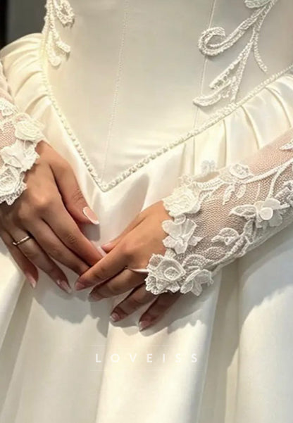 High Neck Lace Ball Gown Wedding Dress