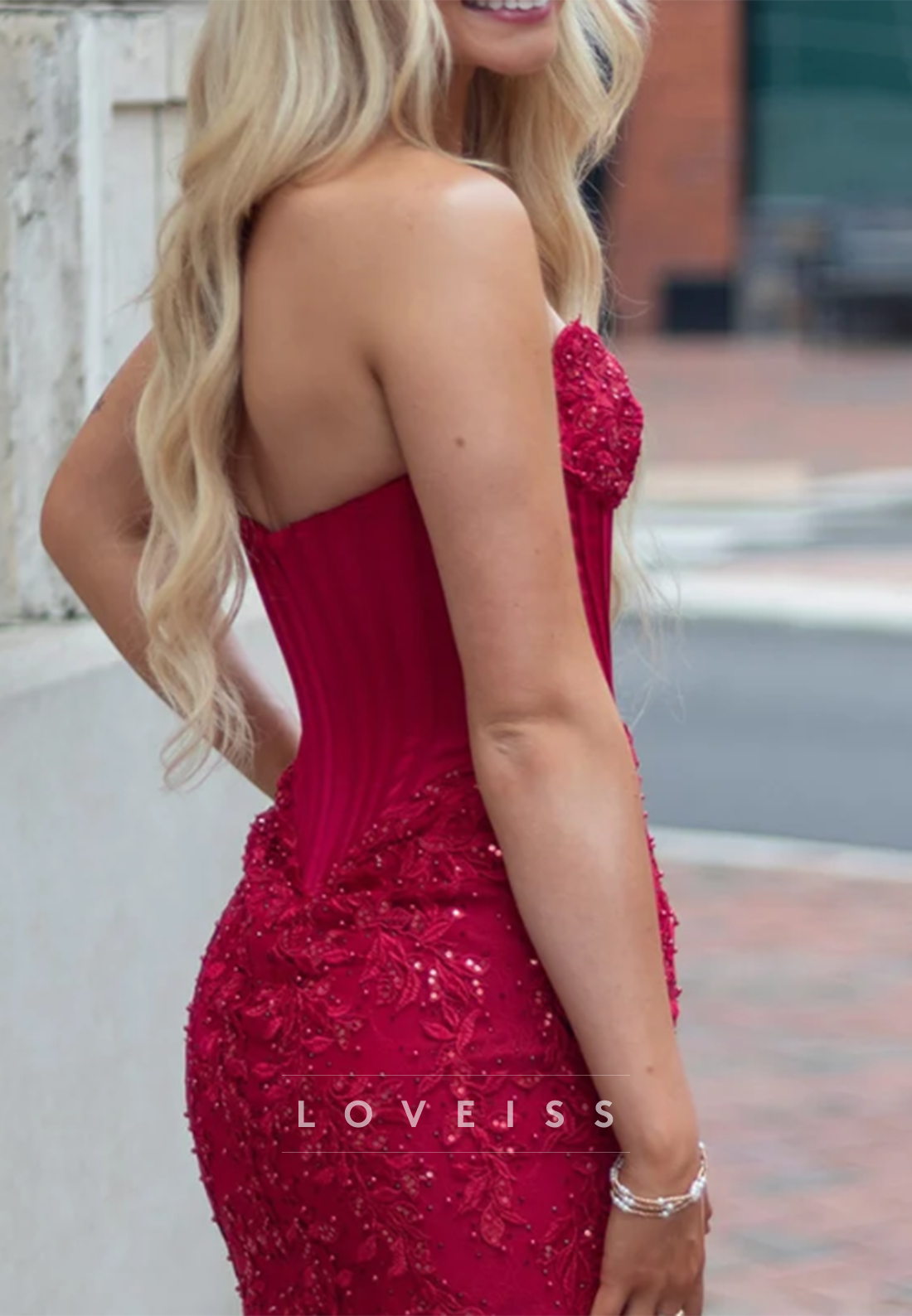 Strapless Corset Mini Dress with Lace Appliques