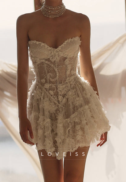 Strapless Corset 3D Floral Lace Tiered Mini Dress