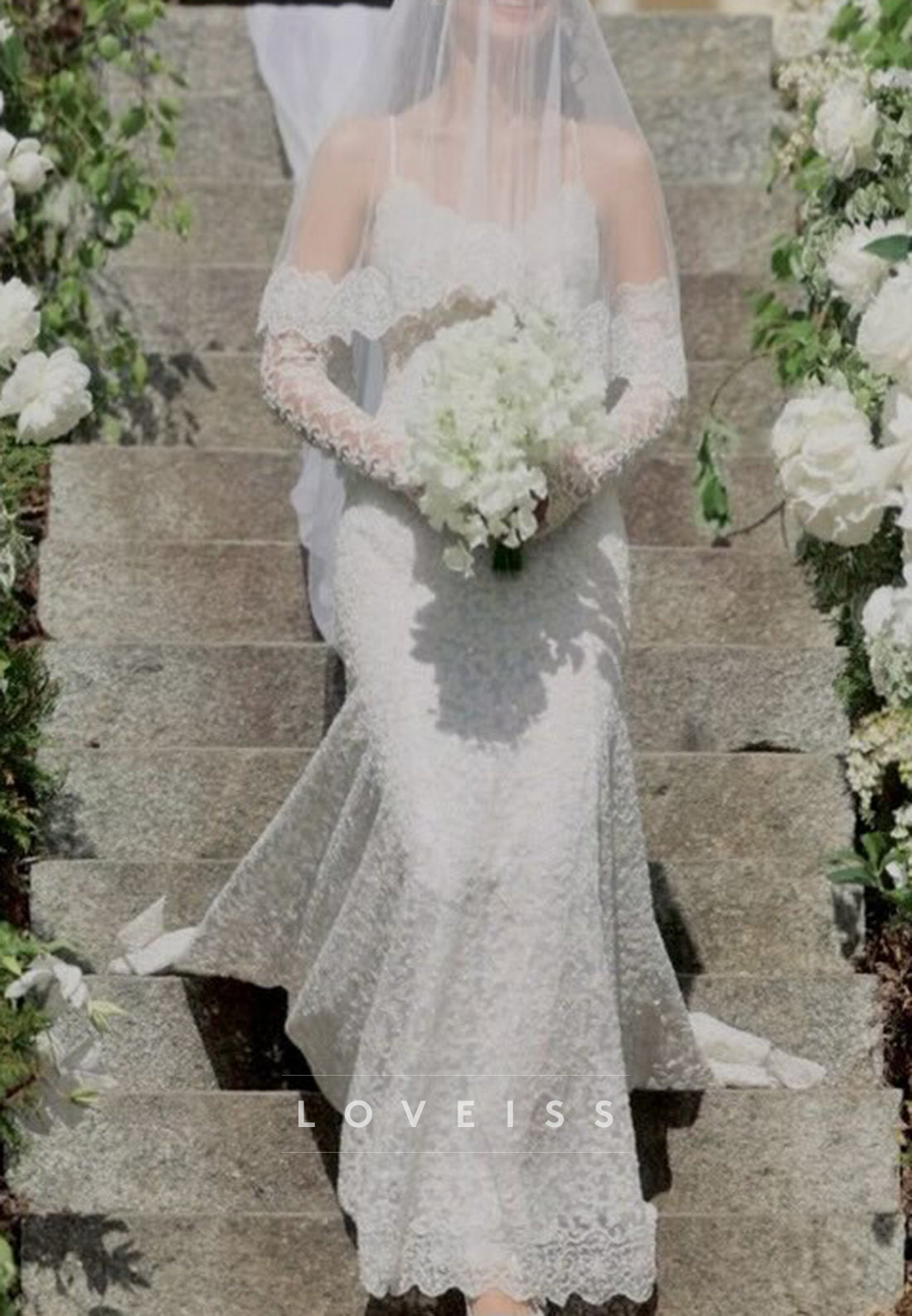 Lace Sheath Wedding Dress with Detachable Sleeves