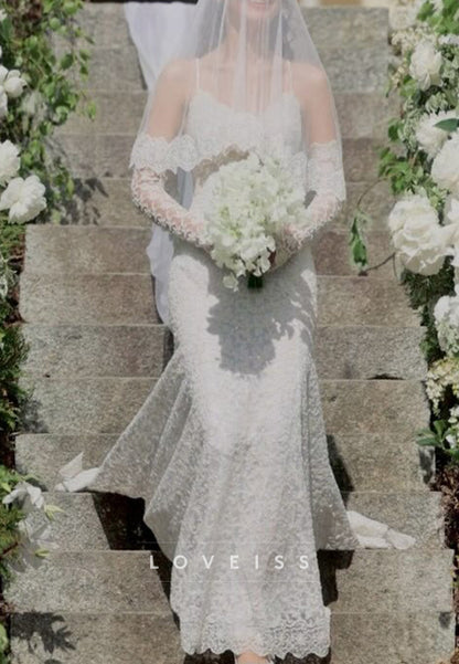 Lace Sheath Wedding Dress with Detachable Sleeves