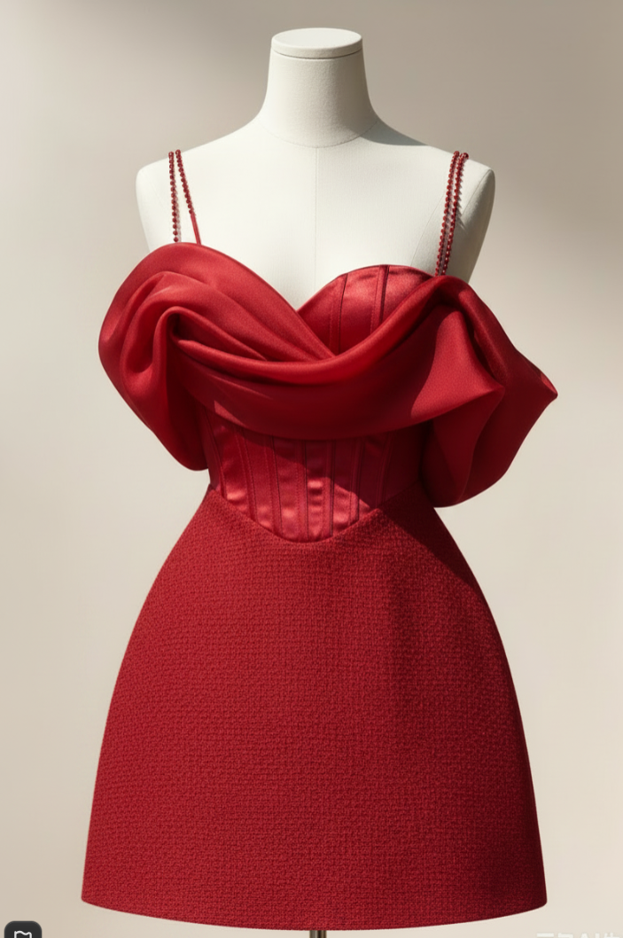 Sweetheart Corset Satin Mini Dress with Textured Skirt