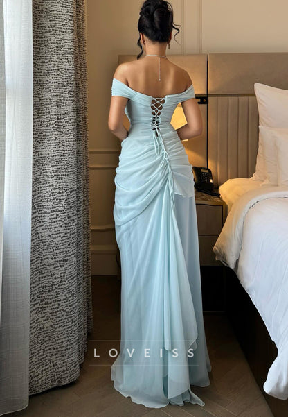 Off-the-Shoulder Ruched Keyhole Evening Gown