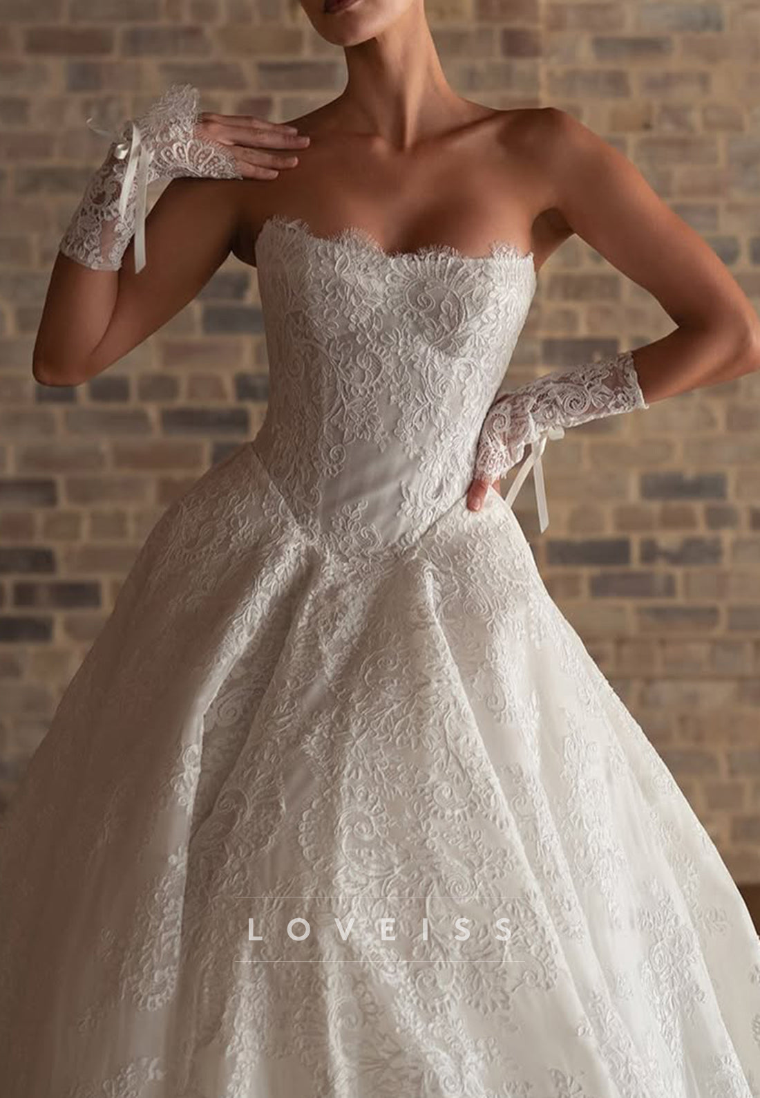 Strapless Lace Ball Gown Wedding Dress with Train