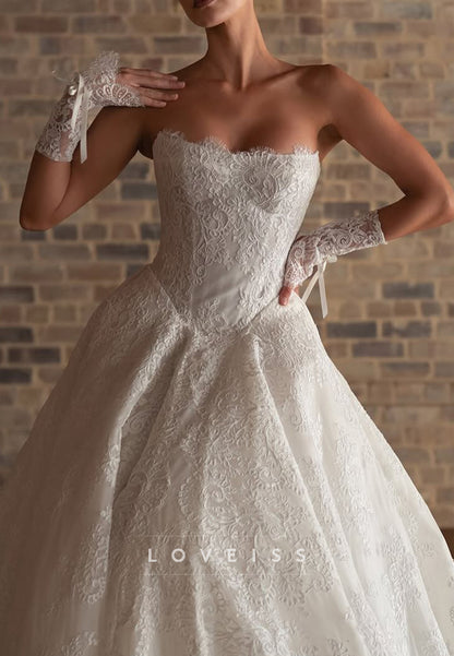 Strapless Lace Ball Gown Wedding Dress with Train