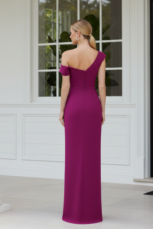 Asymmetrical One-Shoulder Crepe Gown with 3D Flowers