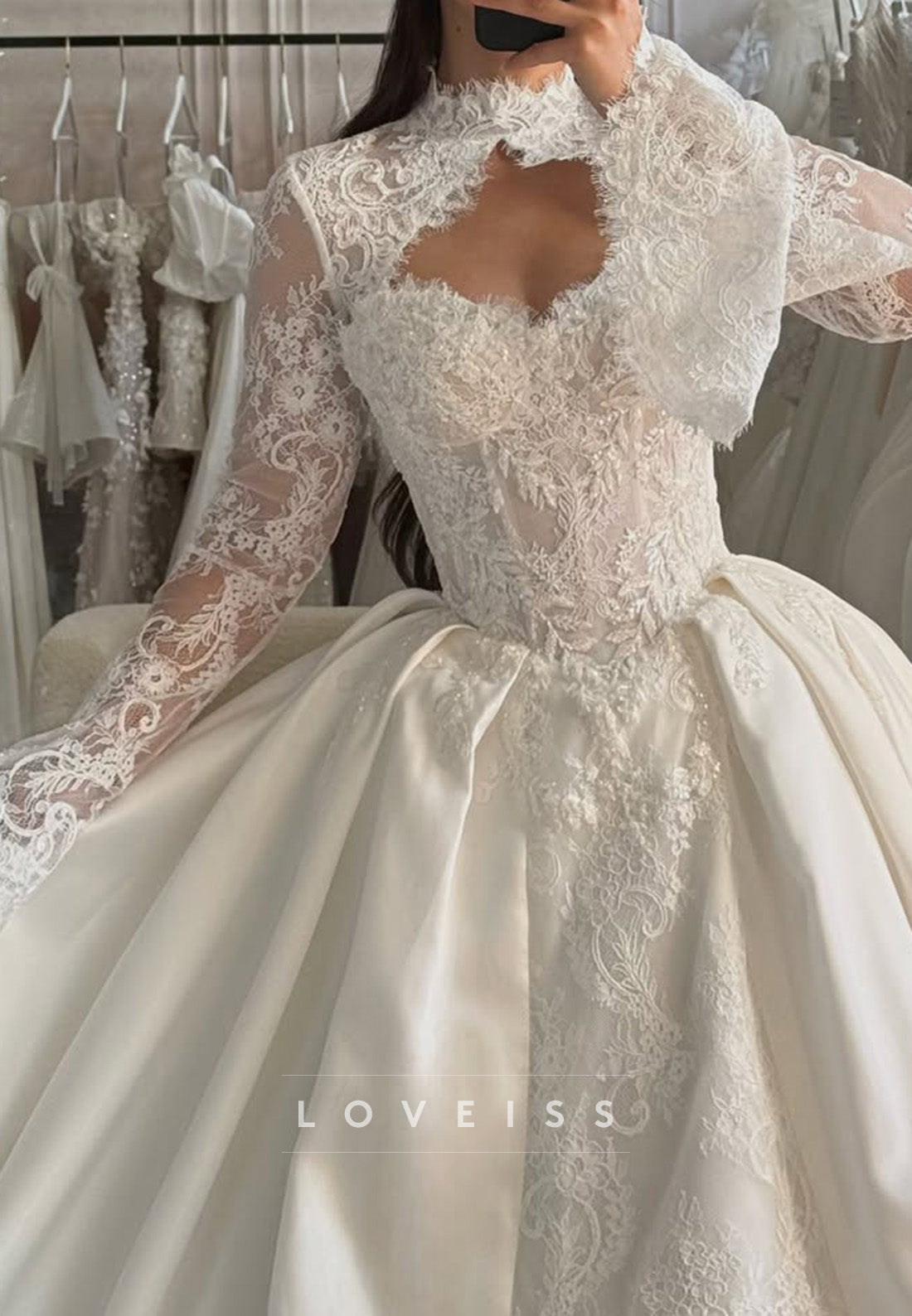 Lace Cut-Out Ball Gown Wedding Dress