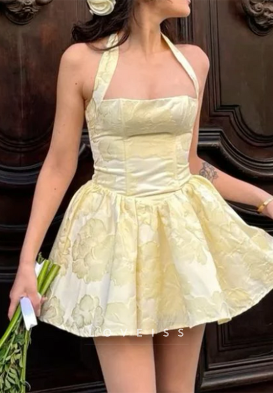 Halter Corset Jacquard Mini Dress
