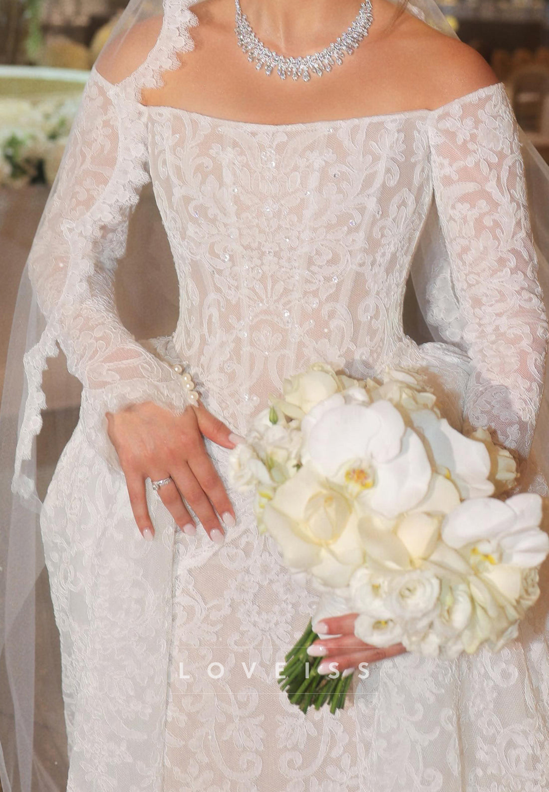 Off-the-Shoulder Long Sleeve Lace Wedding Dress