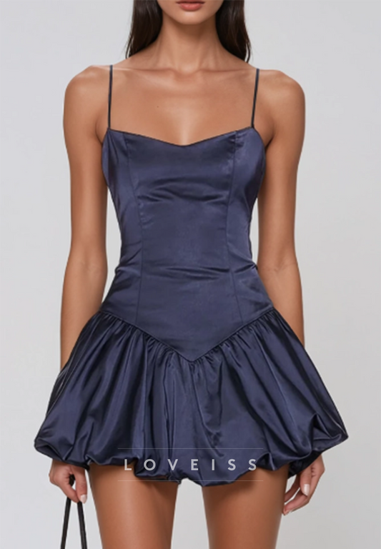 Satin Bubble Hem Mini Dress with Sweetheart Neckline