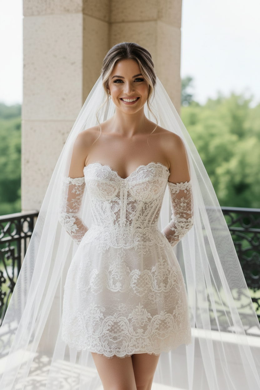 Lace Corset Mini Dress with Long Sleeves