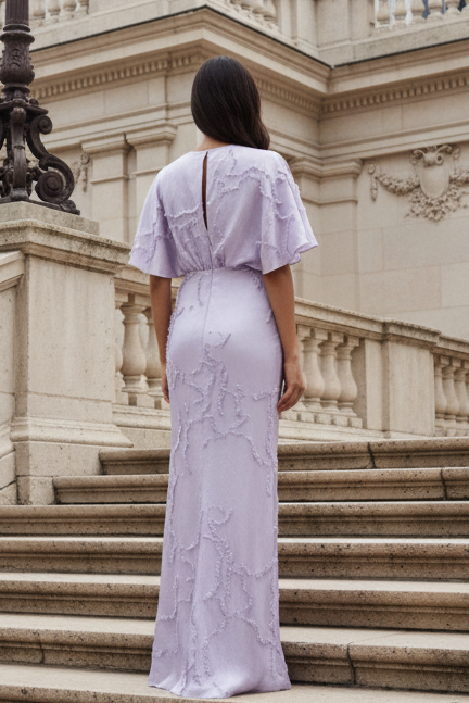 Textured Maxi Dress with Flutter Sleeves & Slit