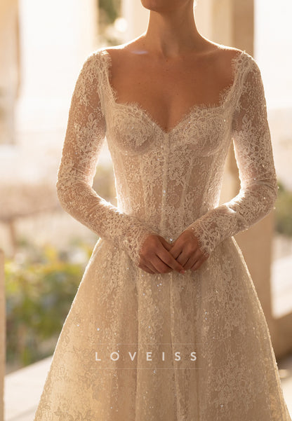 Lace Long Sleeve Corset A-Line Wedding Dress