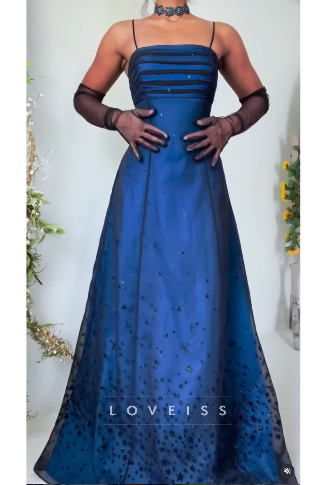 A-Line Gown with Star Mesh Overlay