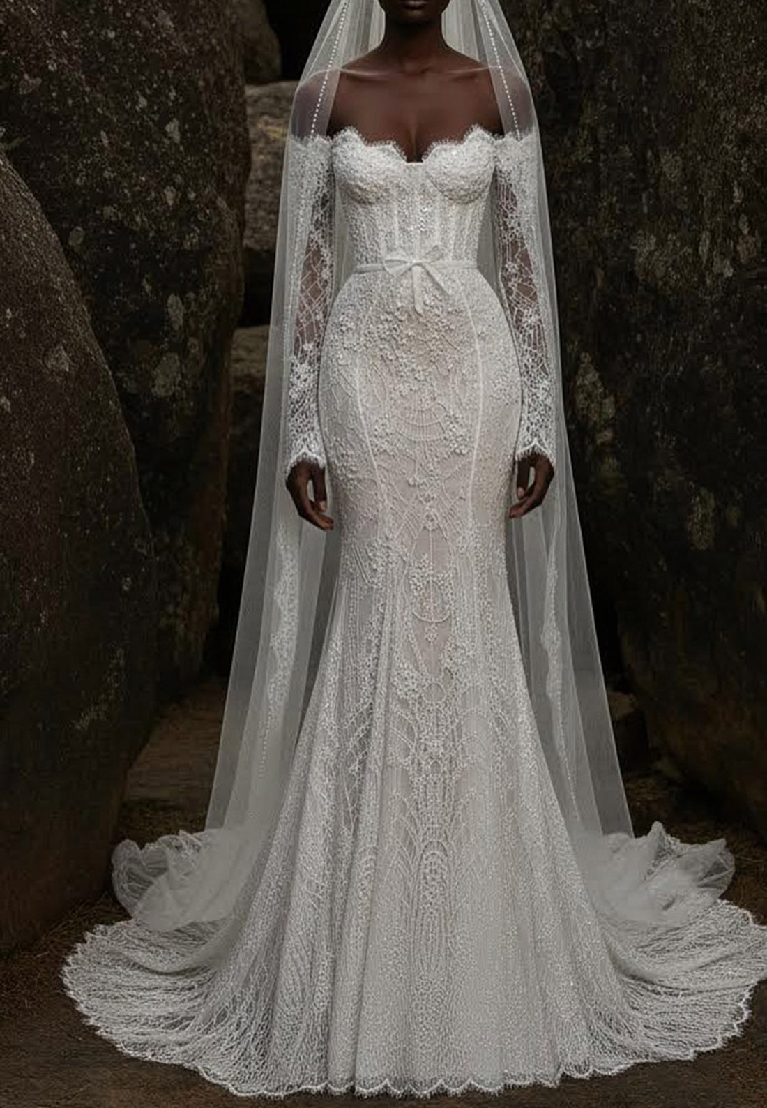 Off-Shoulder Lace Mermaid Wedding Dress