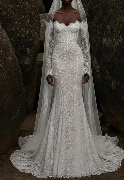 Off-Shoulder Lace Mermaid Wedding Dress