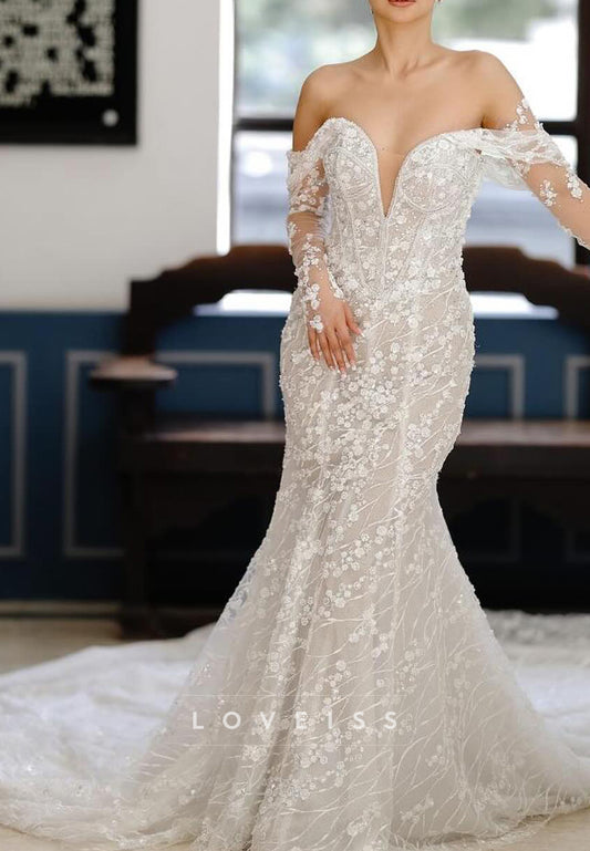 Off-the-Shoulder Long Sleeve Mermaid Wedding Dress