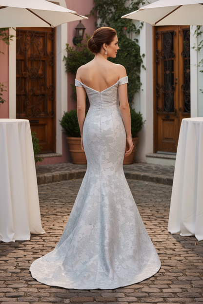 Off-the-Shoulder Jacquard Mermaid Gown