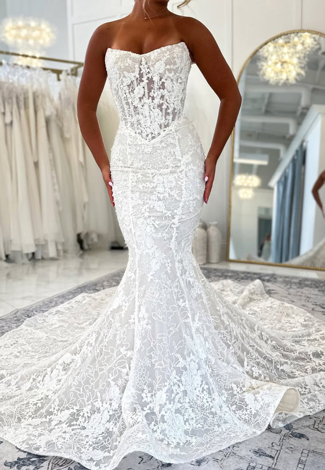 Lace Corset Mermaid Wedding Dress with Train
