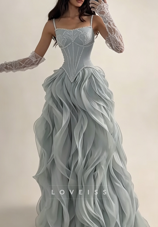 Embroidered Corset Ruffled Skirt Evening Gown