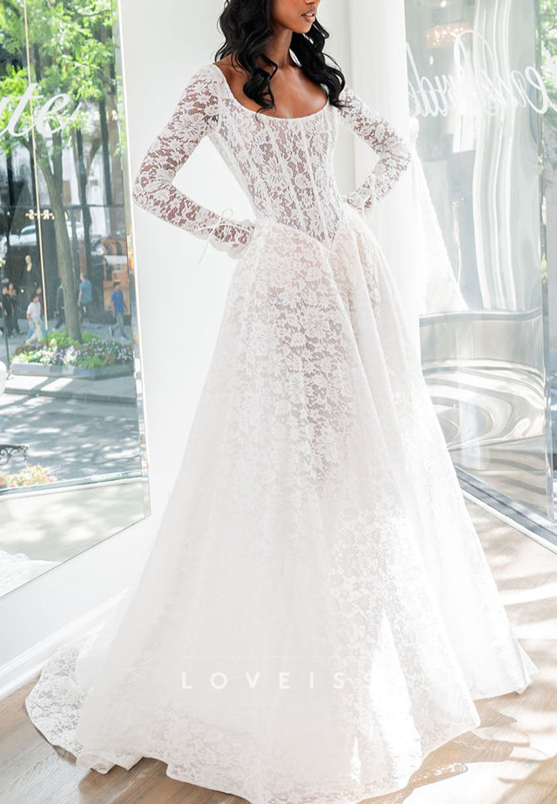 Long Sleeve Lace A-Line Wedding Dress