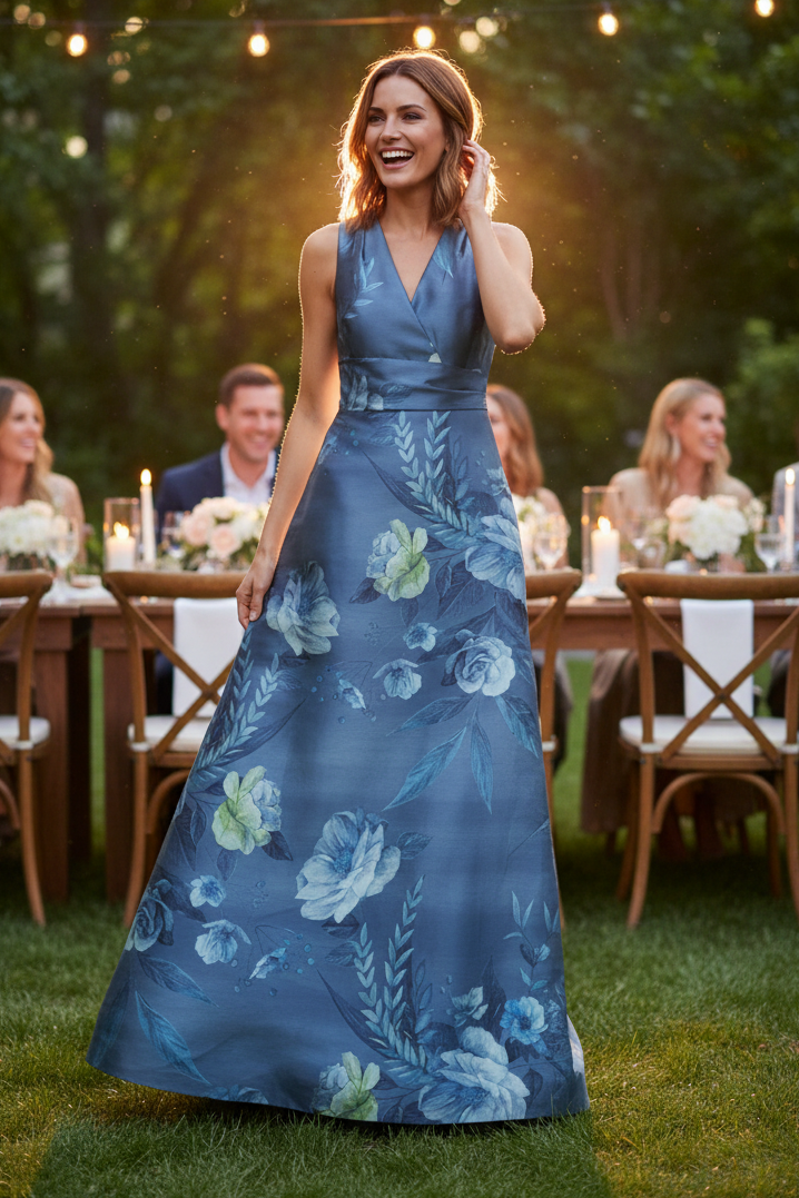 Floral Print V-Neck A-Line Maxi Dress