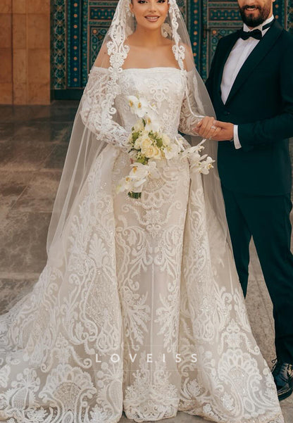 Off-the-Shoulder Lace Wedding Dress with Overskirt