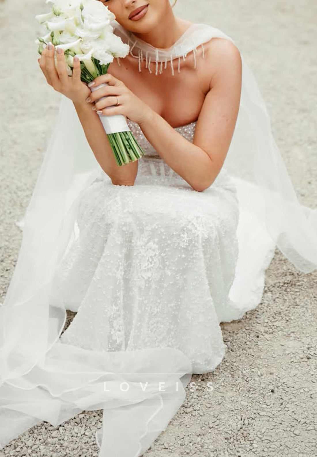 Corset Sweetheart Mermaid Wedding Dress with Cape